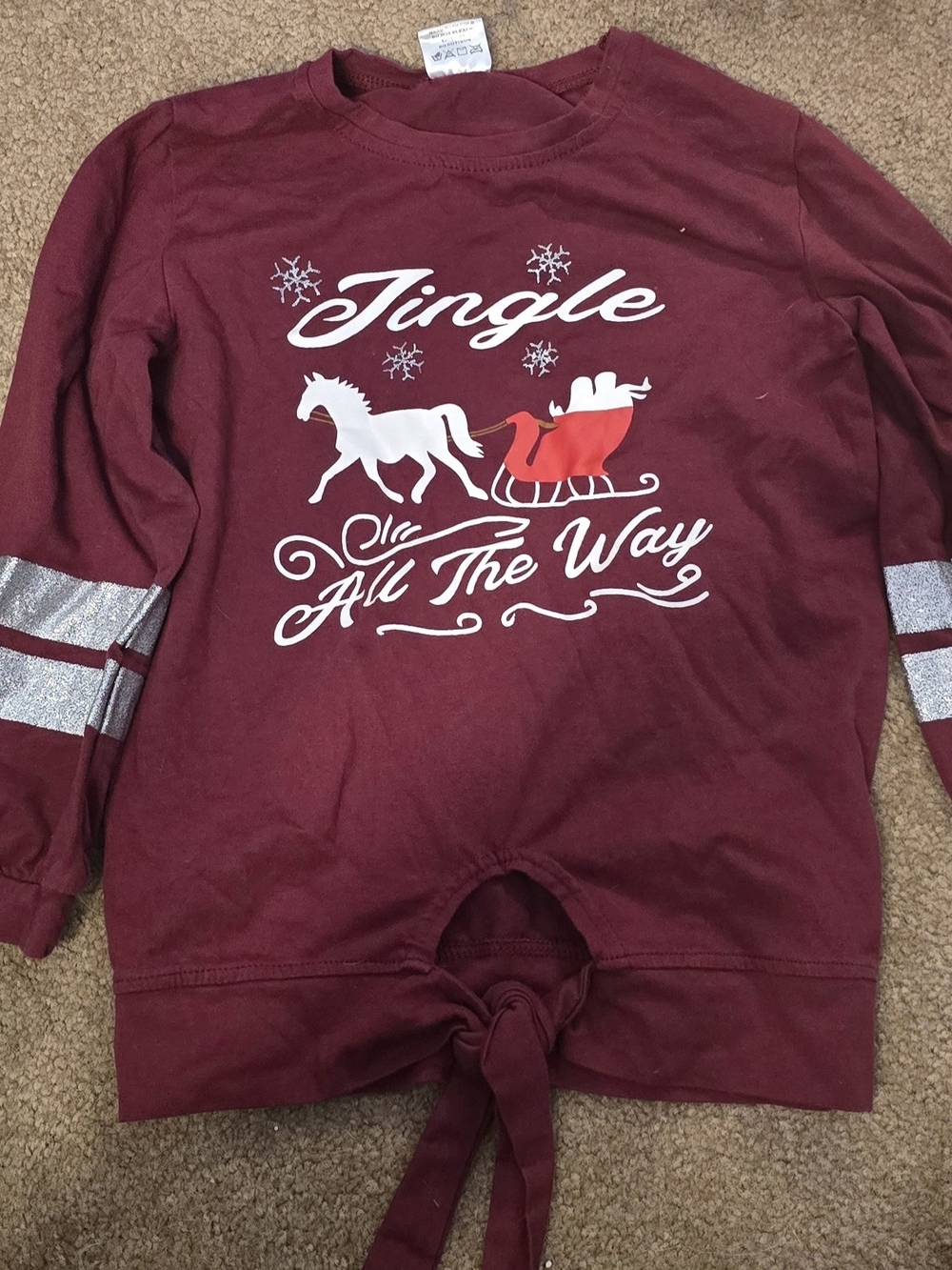 Kids Burgundy 'Jingle All The Way' Tie-Hem Long Sleeve Top